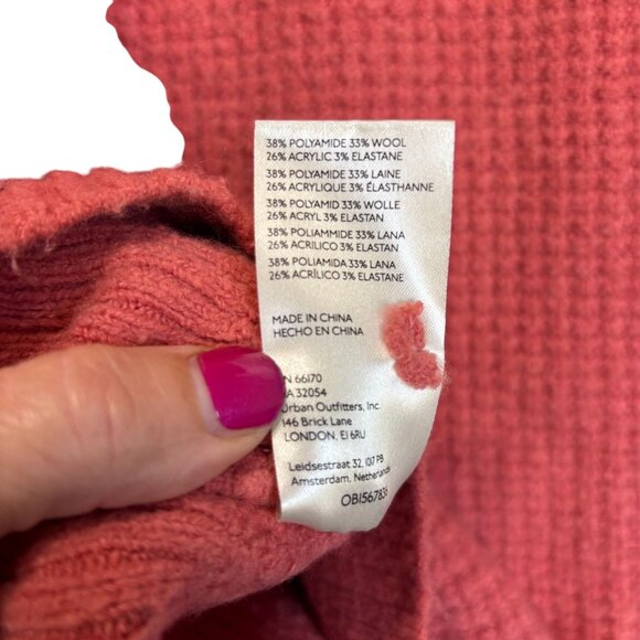 Pilcro Anthropologie Womens Salmon Pink Hooded Quarter Zip Waffle Knit Sweater - Picture 7 of 11